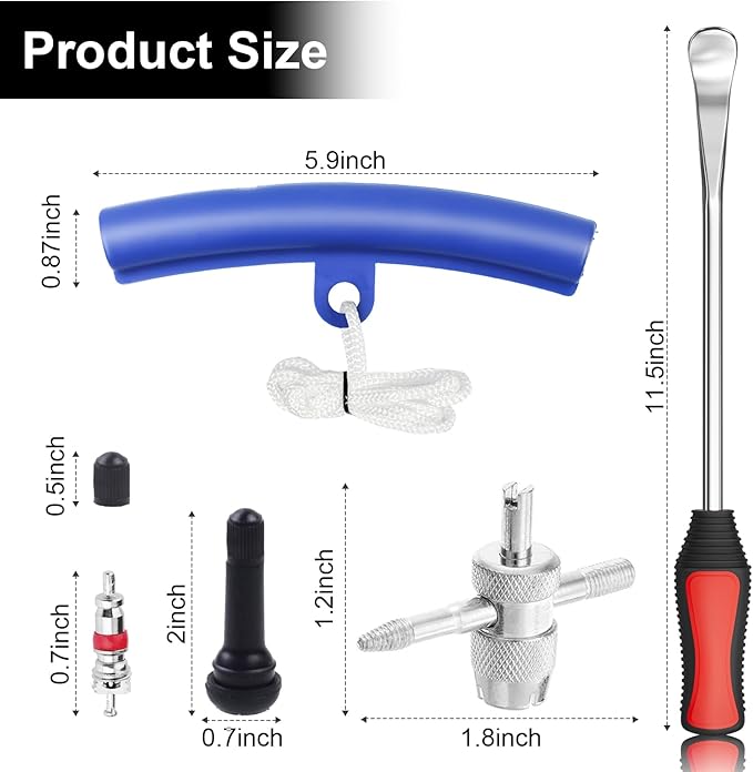 11.5" Tire Spoon Kit, 26pcs Tire Changing Tool for Motorcycle Dirt Bike Lawn Tractor Bicycle, Motorcycle Tire Changer Tire Removal Tool with 3pcs Rim Covers 6pcs Valve Tool Valve Cores(Red)