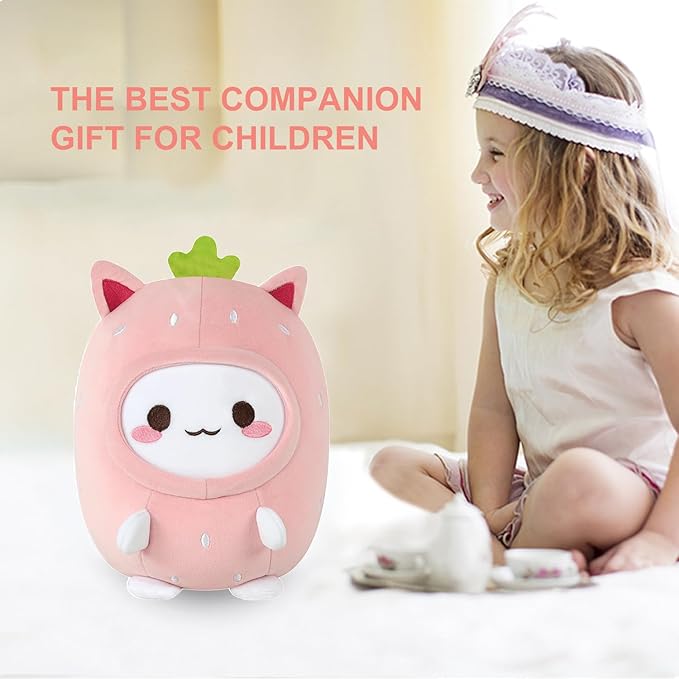 Kids Travel Pillow - 2-in-1 Deformable Kids Neck Pillow for Traveling, Soft U-Shaped Pillow with Adorable Animal Design, Comfy Sleep and Play, Ideal for Airplanes and Traveling (Pink Strawberry)