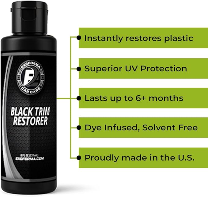 ExoForma Black Trim Restorer - Lasts 6+ Months, Dye Infused Waterproof Plastic Restorer for Cars - Perfect for Faded Bumpers, Trim & Vinyl on Jeeps, Truck Beds, Avalanches & ATVs | 4oz Kit