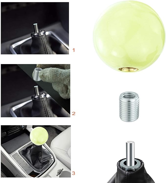Lunsom Round Shift Knob, Ball Shape Gear Shifter Lever Head Shift Ball Car Stick Handle Fit Most Automatic Manual Transmission Vehicle (M8x1.25, Fluorescence)
