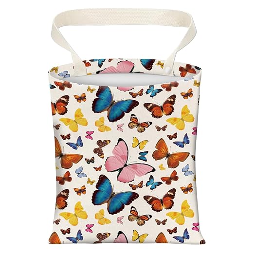 Cute Car Trash Can, Hanging Canvas Car Back Seat Organizer and Storage Bag, Funny Car Trash Bag For Travelling, Outdoor Cute Colorful Butterfly