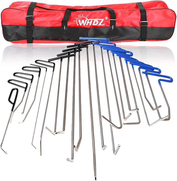 WHDZ Paintless Dent Repair Rods Tool 21Pcs Auto Body Paintless Dent Repair Tools Kit for Door Dings Hail Repair and Dent Removal