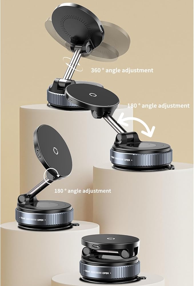 Spinning Vacuum Magnetic Phone Holder 15W Fast Wireless Charger for All Smartphones & All Car Models Holds Like Glue on Bumpy Roads! FCC Certified car Phone Mount Magnetic
