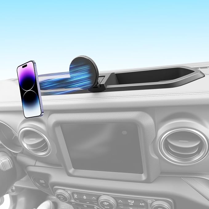 Magnetic Phone Mount Holder for 2018-2023 Jeep Wrangler JL JLU & 2020-2023 Gladiator JT Magnet Dash Cell Phone Cradles Adjustable Phone Stand Accessories for Jeep JL/JT(Not for 4XE/JK/2024+)