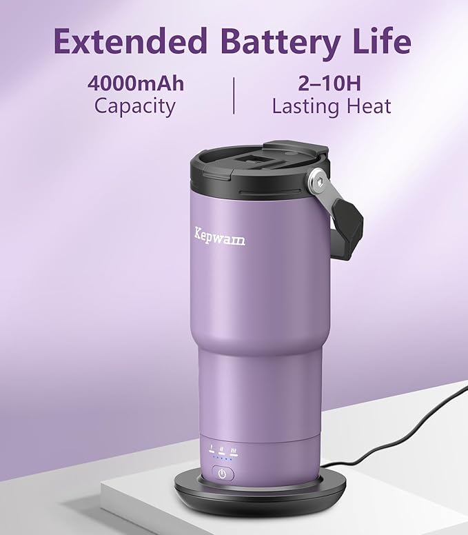 Self-Heating Travel Mug 20oz, Temperature-Controlled Coffee Warmer Mug, Smart Travel Coffee Mug Keep Coffee Drinks Hot, Heated Mug Great for Driver Outdoor Fits Car Cup Holders