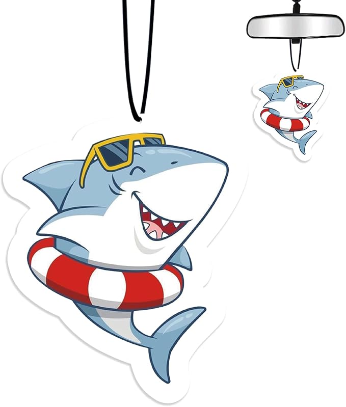 Shark Car Air Fresheners Hanging Air Fresheners Scented Hanging Ornaments Refresh Airs Fragrant Pendant Swimming Ring Shark Car Accessories Interior Decor Home Sharks Gifts for Men Women