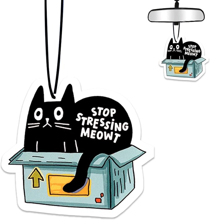 Funny Black Cat Air Freshener Hanging for Car Scented Ornaments Mirror Cute Car Fresheners Cats Car Accessories Auto Interior Decor Scent Home Bathroom Closet Cat Gifts for Women Men