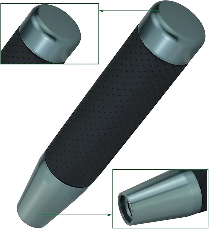 Lunsom Weighted Shifter Knob, Leather Aluminum Alloy Long Shift Knob Stick Handle Shifting Lever Head Gear Knob Fit for Most Manual Transmission Vehicle (Titanium)