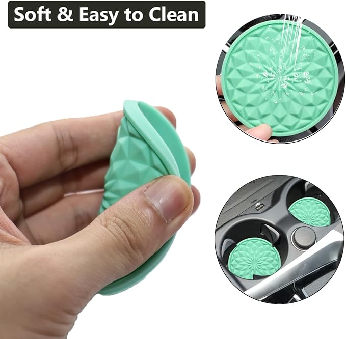 Car Cup Coaster, Universal Automotive Waterproof Non-Slip Cup Holders Sift-Proof Spill Holder Car Interior Accessories 4 Pack Mint Green