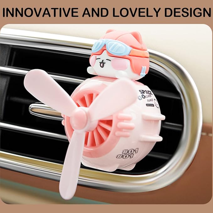 2 Pieces Car Air Fresheners, Cute Bear Pilot Car Diffuser, Propeller Air Outlet Vent Fresheners, Automotive Interiors Vent Decoration (Cat+Duck)