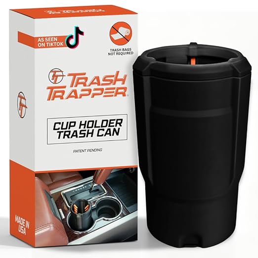 Trash Trapper The Cup Holder Trash Can for Car, Original Patent-Pending Trash Compaction Holds up to 10x More Trash to Save You Time, Portable Trash Can for Car, Stroller, Backpacks, Black