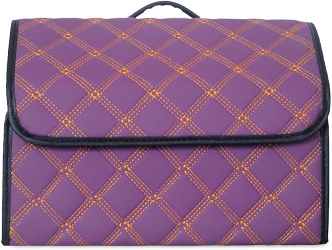 Ergocar Car Trunk Organizer Luxury Foldable Car Boot Tidy Storage Box Waterproof PU Car Boot Storage Organiser for Car/SUV/Truck/Auto (Upgrade Purple-M)