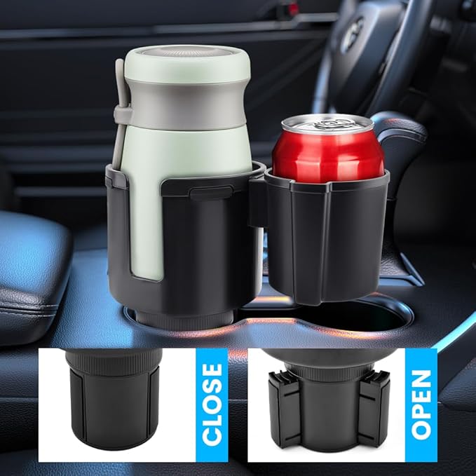 1 Pack Car Cup Holder Expander 2 in 1 Adapter with Expandable Base, Car-Seat Headrest Hook 4 Pack Hanger Storage Organizer fit Universal Vehicle Car