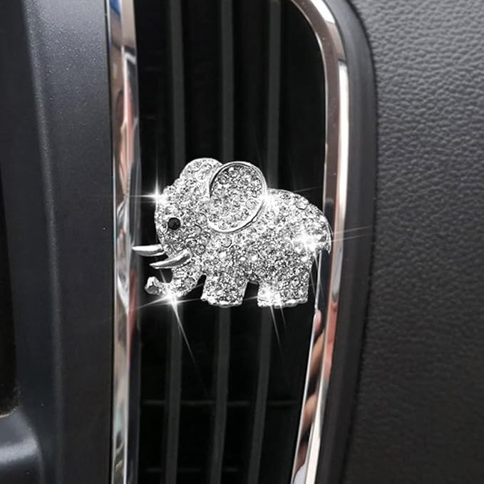 ZOSTLAND Rhinestone Car Decorative Clip,Car Air Fresheners,Metal Vent Clip,Bling Auto Air Vent,Personalized Automotive Interior Decoration Accessories,Auto Decor Gift for Women,Men(2pcs Elephant)