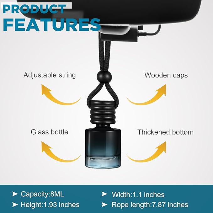 Domensi 30 Pieces Hanging Car Diffuser Air Freshener Bottle Bulk Empty Glass Refillable Perfume Bottles Oil Diffuser Aromatherapy Pendant for Auto Interior Ornaments Decor (Black)