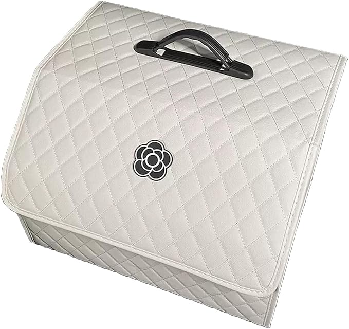 ANGGREK Pu Leather Trunk Organizer, Structure High Capacity Portable Trunk Storage Box for Car (White ‑ Large)