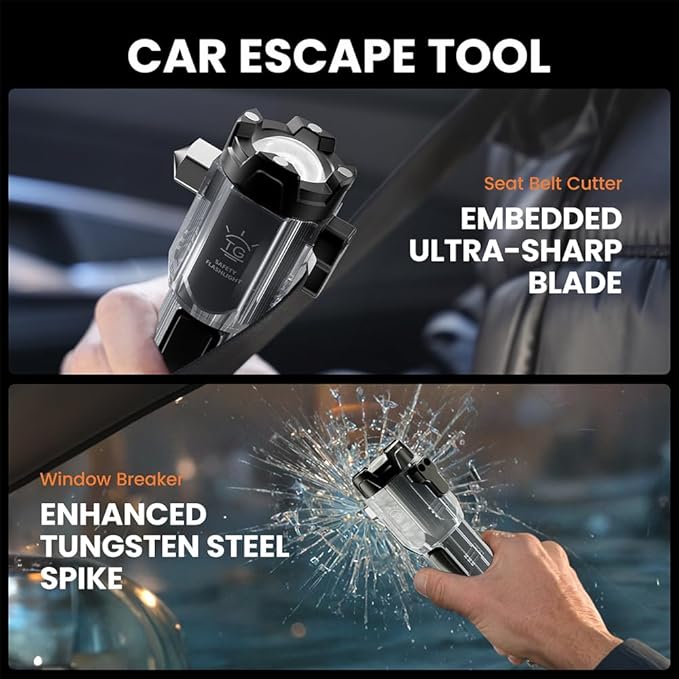 Yemao Car Safety Hammer Flashlight,Tactical Emergency Rescue Tool,Rechargeable LED High Lumens Flashlight,Car Window Glass Breaker and Seatbelt Cutter,Self Defense Multi-Function Torch