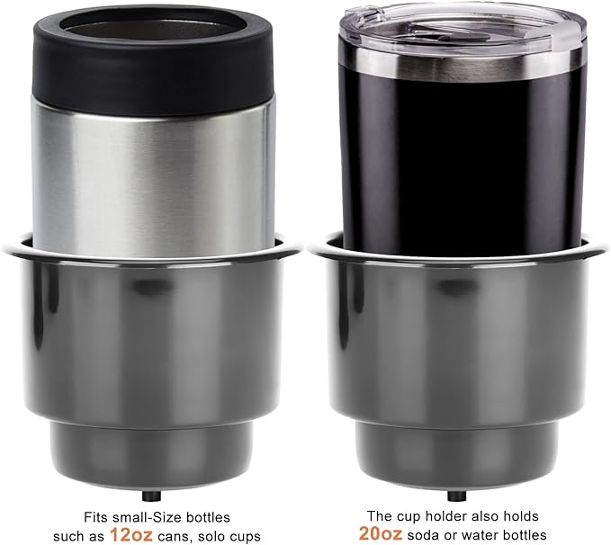 (Set of 5) Amarine-Made Black Recessed Drop in Plastic Cup Drink Can Holder with Drain for Boat Car Marine Rv - Black