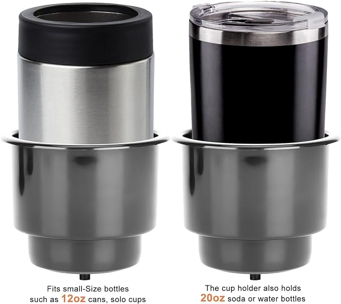 (Set of 4) Amarine-Made Black Recessed Drop in Plastic Cup Drink Can Holder with Drain for Boat Car Marine Rv - Black