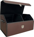 Trunk Organizer for Car With Lid,Foldable Trunk Organizer for SUVs & Sedans,Multi-Functional Leather Storage Box - Brown - Small