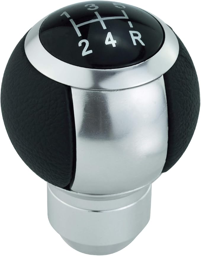 Lunsom Car Shifter Knob 5 Speed Gear Stick Head, Leather Ball Gear Shifting Knob Short Shift Lever Handle Head Fit Most Manual Transmission (Silver)