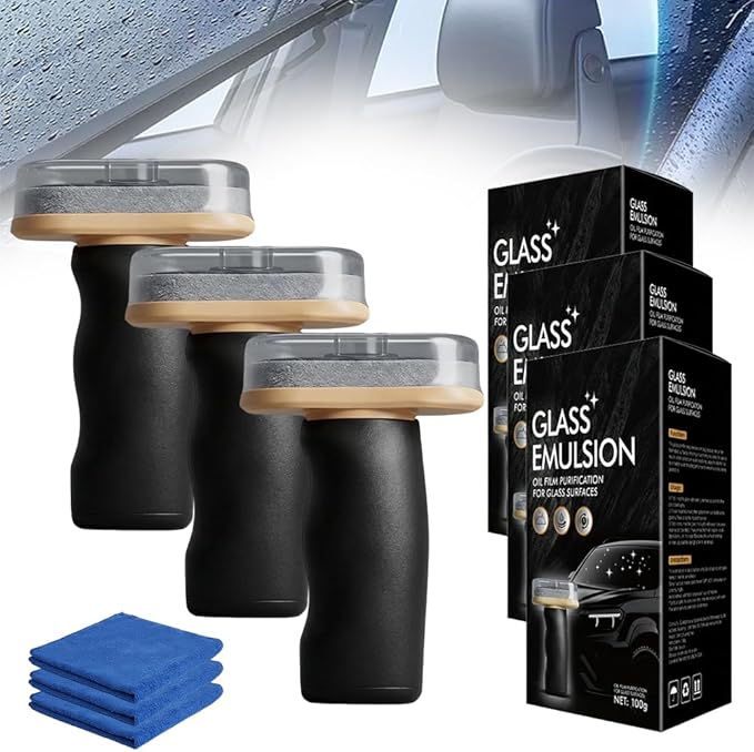 Upgrade Handheld Glass Oil-Film Remover Emulsion, 2026 Emulsion Cleaner Glass Cleaning Board for Clarity, Automotive Oil Film Cleaning Brush for Car (3 pack)