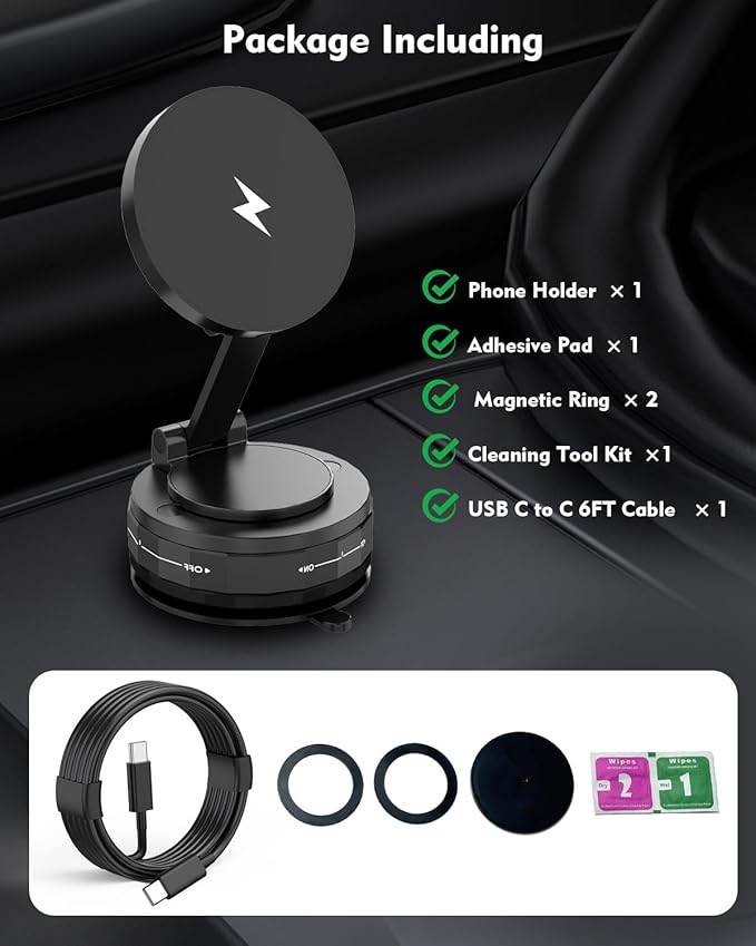 Wireless Car Charger, MagSafe Car Mount Charger [15W Magnetic Fast Wireless Charging] 360° Adjustable Phone Holder Compatible with iPhone 17 16 15 14 13 12 11 X/XS, Samsung S23 Ultra S22 S21 S20/S10+