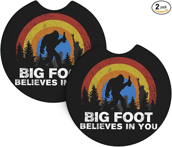 Bigfoot Believes in You Car Coasters for Cup Holders Pack of 2 Neoprene Cup Mat Pad Vehicle Interior Accessories for Men Women