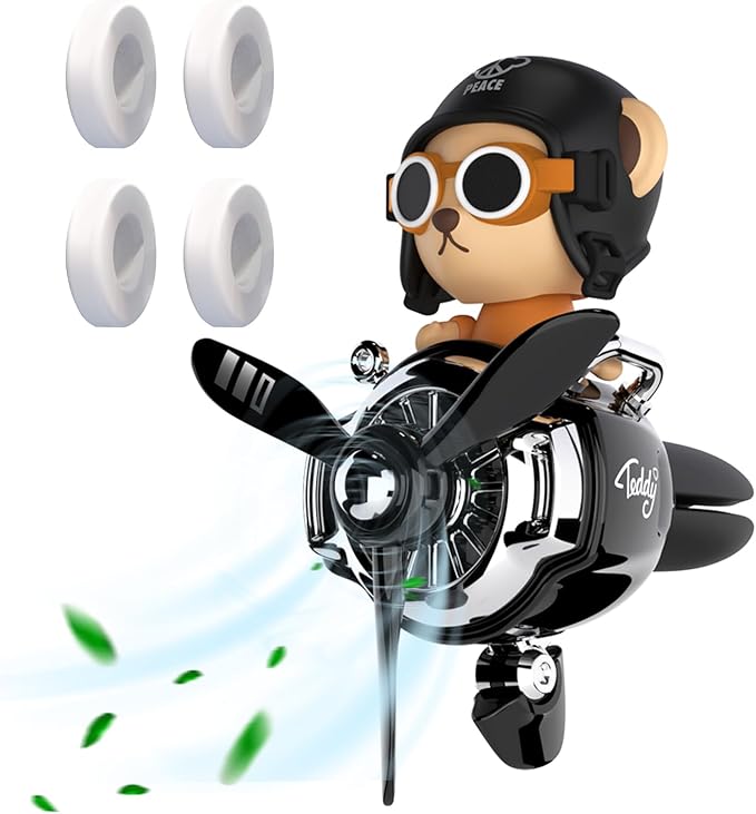 Pilot Car Air Freshener, Cute Bear Car Vent Clip Air Freshener Automotive Air Outlet Fan Diffuser, Automotive Interiors Vent Decoration (Shake Head Style - Black)