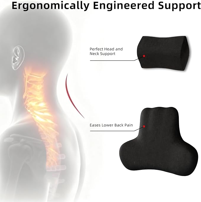 Car Neck & Lumbar Pillow Set for Tesla Model Y, Soft Memory Foam Headrest & Back Cushion, Ergonomic Comfortable Seat Support, Sleeping, Driving, Travel, Office, Gaming, Relaxing Accessories