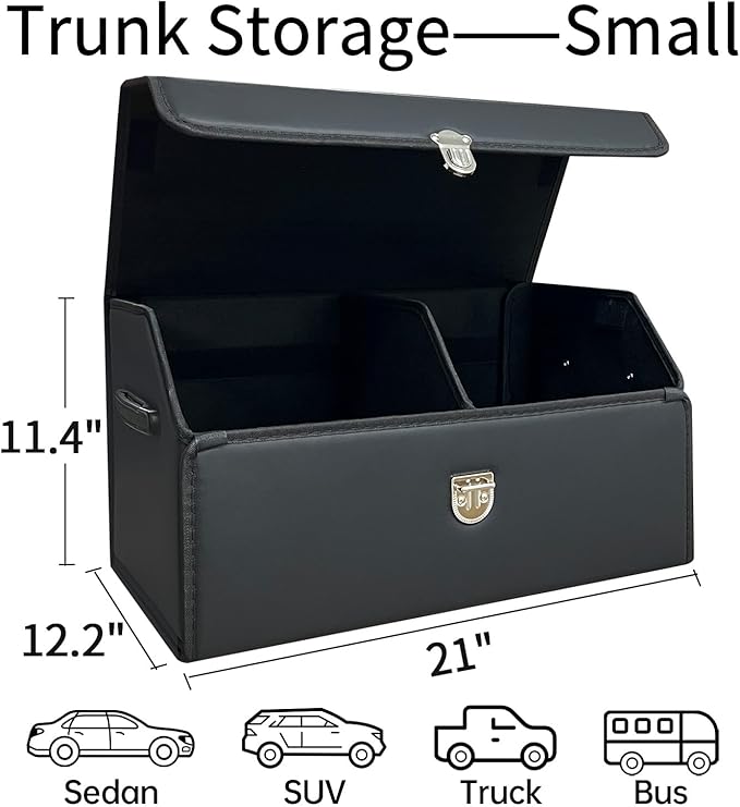 Trunk Organizer for Car,Trunk Organizer for SUV & Sedan,With Lid,Multi-Functional,Foldable Cargo Stotage Box - Black - Small