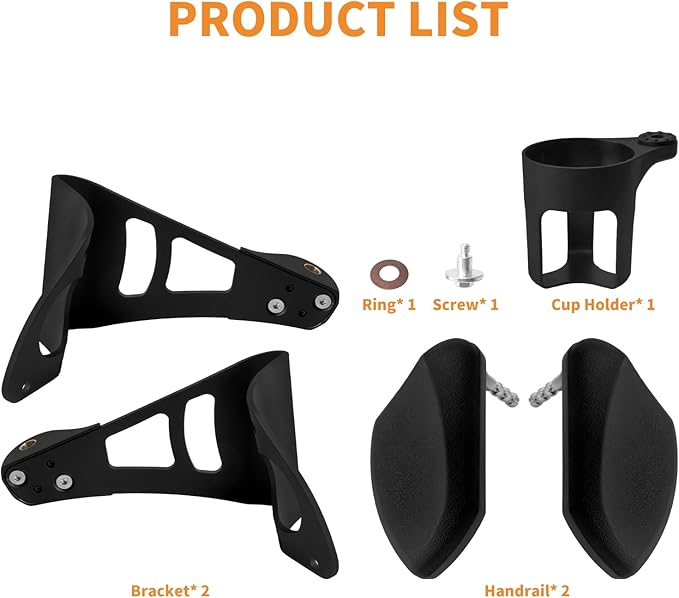 Passenger Armrests with Adjustable Cup Holder Fit for Harley Touring Electra Glide FLHT, Road Glide Ultra FLTR, Tri Glide FLHTCUTG 2014-2024 (Black)