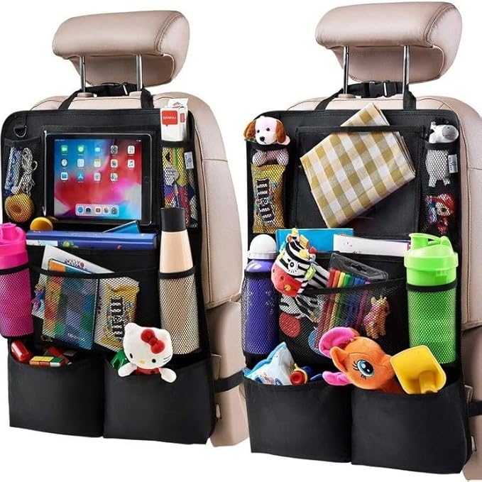 1 piece Car Back Seat Organizer with Tablet Holder, Premium 600D Oxford Fabric, 25x19 inch, 9 Storage Pockets, Waterproof, Tear Proof, Black