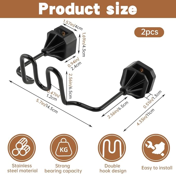 2-Piece Hard Hat Holder for Truck Seat & Car Back, Heavy Duty Dual Hook Organizer for Hats, Safety Vests, & Gear - Perfect for Construction Workers, Commuters, & Work Truck Accessories