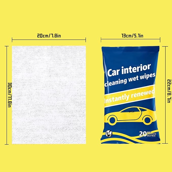 Plant-Based Car Interior Cleaning Wipes - 60 (17.8” x 7.8”) Large Multi-Surface Cleaning Cloths, Super Absorbent & Disposable - Gentle on Surfaces & Skin.