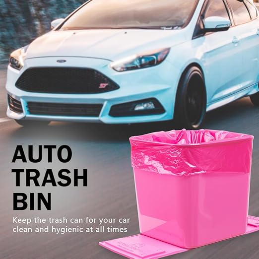 Car Trash Can – Leakproof 1.4 Gallon Compact Garbage Bin with Stability Flap & Anti-Slip Base | Portable Trash Holder for Cars, Trucks, SUVs, Minivans – Includes Trash Bags (Pink, Large)