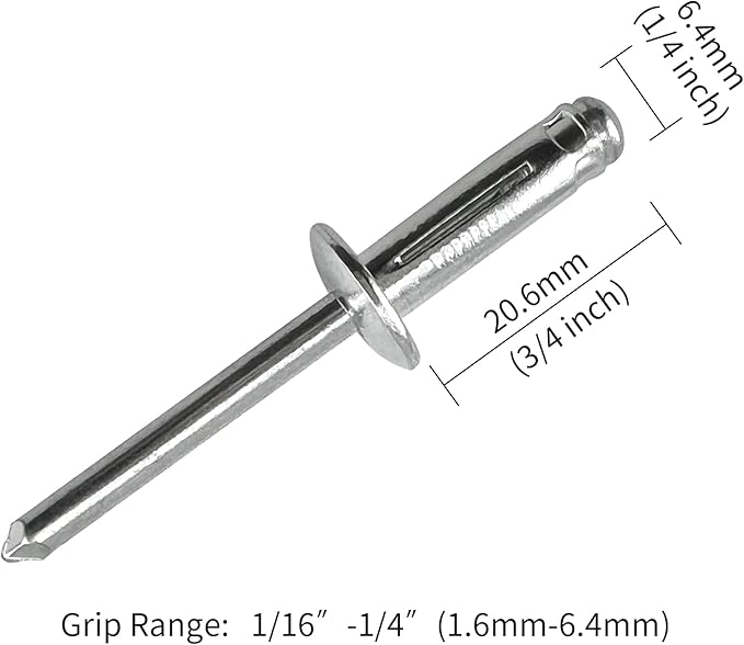 1/4" x 3/4" Tri-Fold Rivets Assortment - 35Pcs,Silver Tri-fold Exploding Pop Rivets Solid Aluminum Tri Grip Rivets Bulb Style Rivets for Kayak Marine Boat