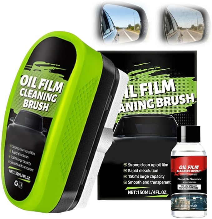 Drkicsy Automotive Oil Film Cleaning Brush with 60ML Cleaning Liquid, Windshield Cleaner Car Glass Oil Film Cleaner for Windshield Improves Clarity & Visibility (Green, 1 Set)