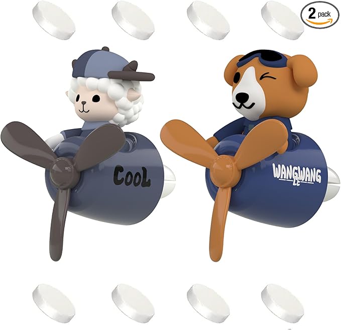 2 Pcs Pilot Car Air Fresheners, Cute Dog Car Vent Clip Air Freshener with 8 Fragrant Tablets Automotive Air Outlet Fan Diffuser, Automotive Interiors Vent Decoration (Dog+Sheep)