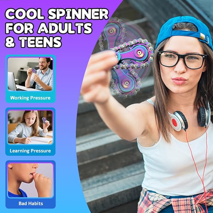 Metal Bike Chain Gear Fidget Spinner for Adults Kids, Sprocket Fidgets Chain Toys,EDC Novelty Stress Relief Toys, Cool Birthday Present for Boy Man