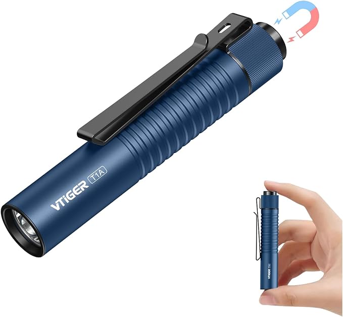 VTIGER T1A Mini Pocket EDC Flashlight with Clip,1300 Lumen Compact AA Rechargeable LED Little Flashlights, Super Bright Tail Switch Small Flash Light with Magnet for Camping,Hiking,Outdoor,Emergency