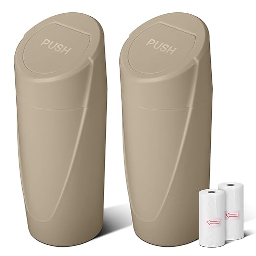 Car Trash Can Bin with Lid - 2 Packs Car Garbage Can Cup Holder - Beige Mini Leakproof Vehicle Garbage Bin with 40pcs Trash Bags-Automobile Organizers and Storage for Front Back Seat Accessories