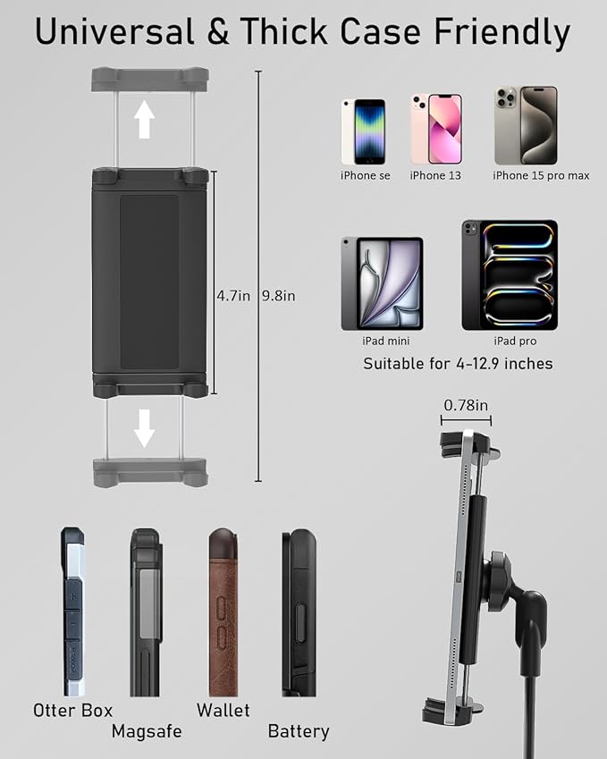 3 in 1 Car Tablet Cup Holder, Car Cup Tablet Mount for Car/Truck, Car Travel Essentials, Compatible with iPad Pro Air Mini, Fire HD, iPhone 16, Galaxy S24 Z Fold 5 or Other 4.7-12.9" Devices