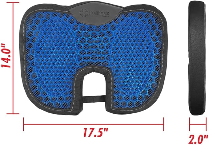 HEALTHMATE IN9115 Comfy Gel Coccyx Cushion Gel Seat Cushion for Long Sitting for Back, Sciatica and Tailbone Pain Relief, for Office Chair, Car, Wheelchair, Long Trips