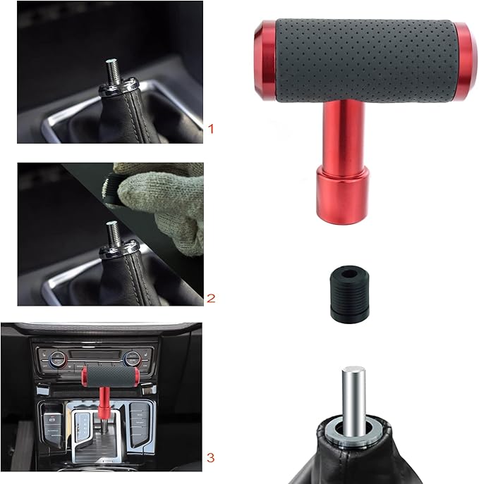 Lunsom Shifter Knob, Gear Shifting Lever Stick Shift Handle Head Type T Gear Shift Knob Fit for Manual Transmission Vehicle (Red)