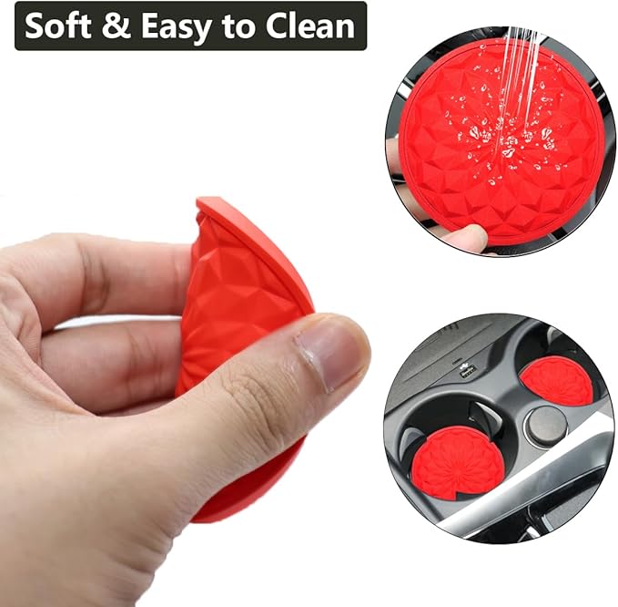 Car Cup Coaster, Universal Automotive Waterproof Non-Slip Cup Holders Sift-Proof Spill Holder Car Interior Accessories 4 Pack Red