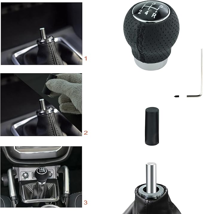 Lunsom Leather Stick Gear Knob 5 Speed Shifter Knobs Alloy Car Shifting Lever Head Fit Manual Automatic Transmission Vehicle(Black)