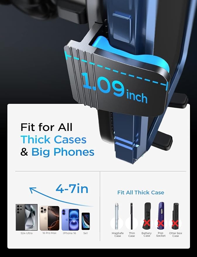 LISEN for iPhone 17 Mount for Car Vent [Never Blocking] 360 Rotatable Car Phone Holder Air Vent Clip Hands Free Cellphone Car Mount for iPhone 17 Pro Max Plus 17 pro max 16 15 Samsung Android, Black