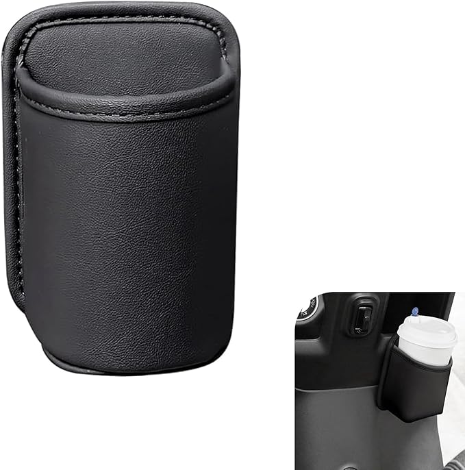 Car Door Cup Holder, Leather Backseat Cup Holder for Car, Multifunctional Clip On Storage Box for Beverage Phones Keys Snacks, Universal Storage Organizer Accessory (Black)