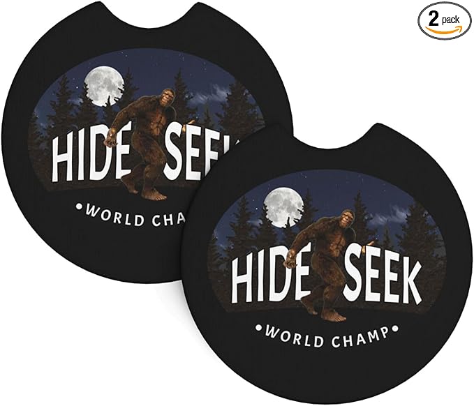 Bigfoot Hide and Seek Car Coasters for Cup Holders Pack of 2 Neoprene Cup Mat Pad Vehicle Interior Accessories for Men Women